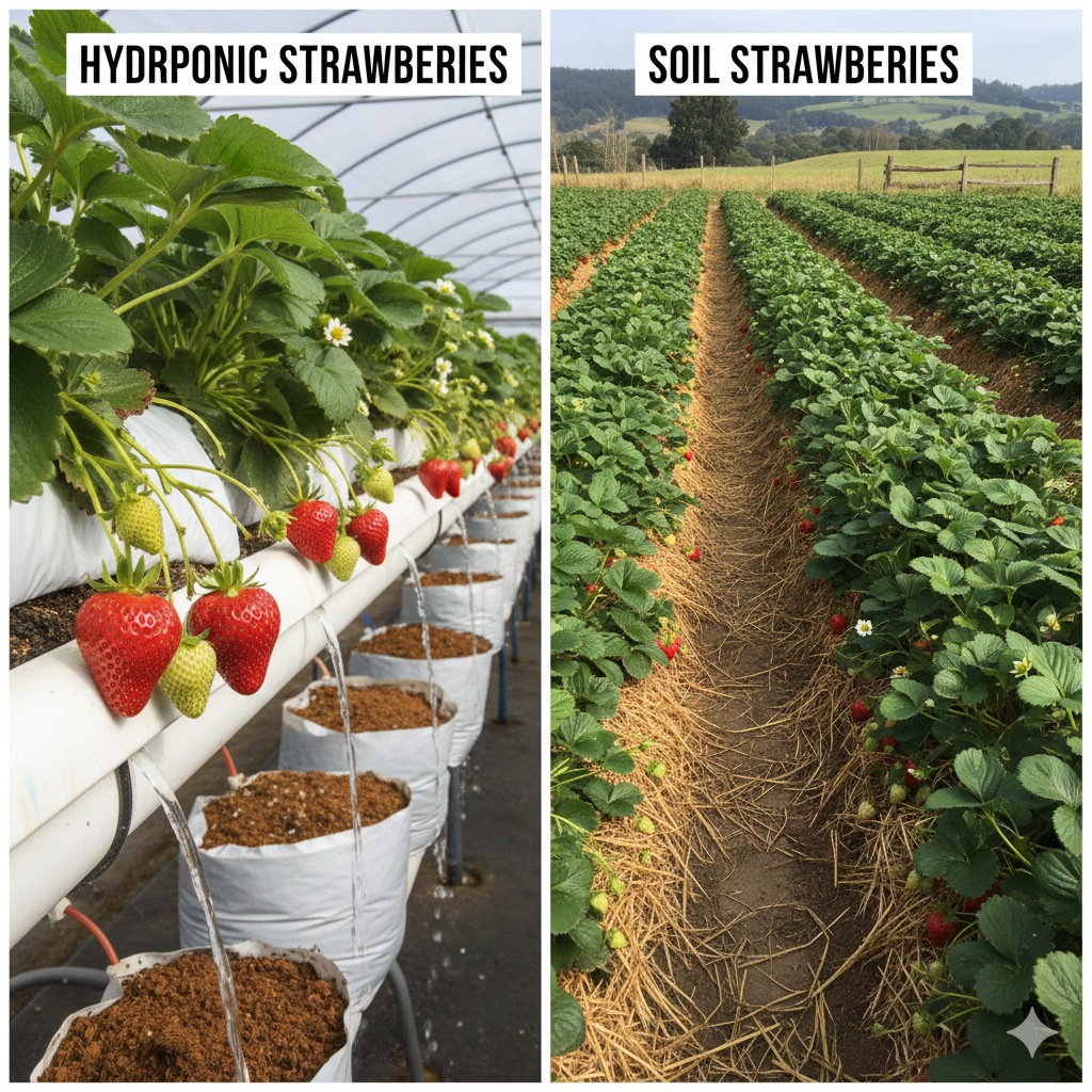 کشت هیدروپونیک توت فرنگی در گلخانه