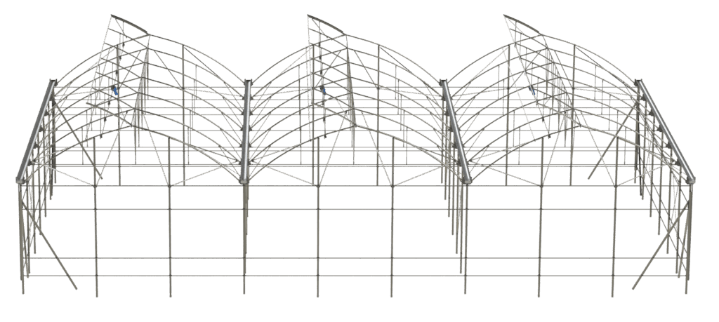 سازه گلخانه اسپانیایی گاتیک (Gothic) | حجم هوای بالا، تخلیه برف و میعانات